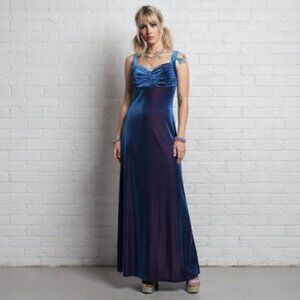 Y2K Iridescent Blue Purple Sequin Maxi Gown Fairycore Mermaid Glam Velvet Sheen